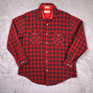 VTG Squaw Valley Wool Flannel‎ Shirt Red Black Buffalo Plaid Men's L Gorpcore